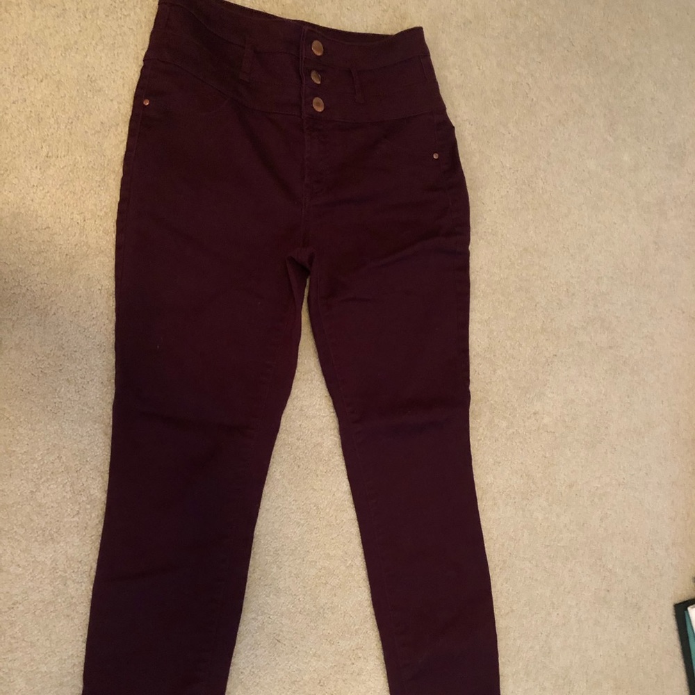 High waisted dark colored jeans